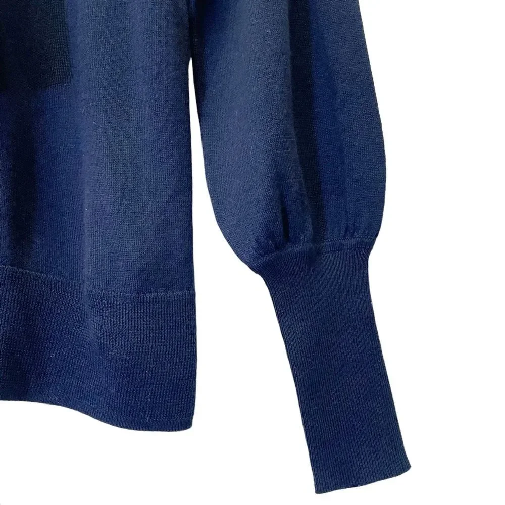 J. Crew Sweater Merino Wool Tie Neck Turtleneck in Navy Blue Women’s Size XXS